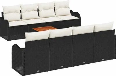 Immagine prodotto di Set divano da giardino vidaXL con contenitore, 9 pezzi, nero e crema, in polyrattan