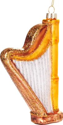 Produktbild von BRUBAKER Harfe Gold - Handbemalte Weihnachtskugel aus Glas - Christbaumschmuck Figuren lustig Deko Anhänger Baumkugel - 14 cm