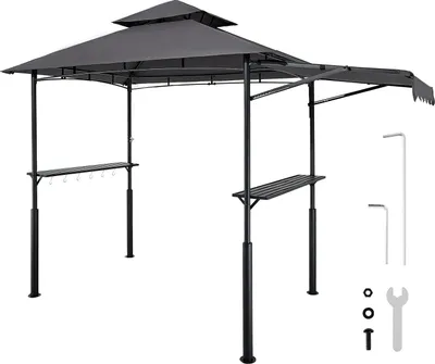 Produktbild von VEVOR Grillpavillon, 2430x1500x500mm, Grillüberdachung Außengrill, 2-stufige BBQ-Gazebo-Überdachung, Doppeldach Gartenpavillon mit verstärkten Stützbeinen & Markise, für Terrasse, Hof & Garten