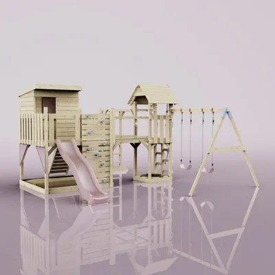 Produktbild von OutdoorToys Spielturm Malou aus Holz in Rosa Kinderschaukel