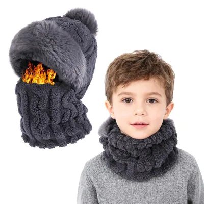 Imagen del producto de Conjunto de gorro y bufanda de punto para niños, 3 en 1, ideal para el invierno