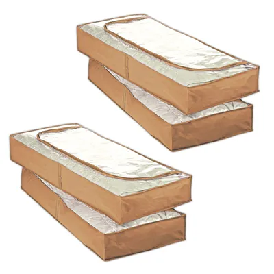 Produktbild von 4er Pack Unterbettkommode 103x45x15cm Beige Unterbettbox Unterbett Aufbewahrung Kommode Bett Aufbewahrungstasche