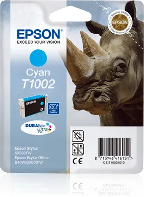 Produktbild von Epson Rhino Singlepack Cyan T1002 DURABrite Ultra Ink, Low Yield, Cyan, 11,1 ml, 1 Stück(e), Einzelpackung