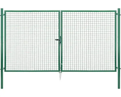 Image de Alberts 603328 Porte double en treillis ondulé, galvanisé vert, poteaux 60 mm, hauteur 175 cm, largeur 300 cm