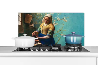 Produktbild von KitchenYeah®  Spritzschutz Küche - Küchenrückwand - Wandschutz für Herd und Spüle - Milchmädchen - Mandelblüte - Van Gogh - Vermeer - Gemälde - Alte Meister 90x45 - Alu-Dibond (Alternative zum Spritzs