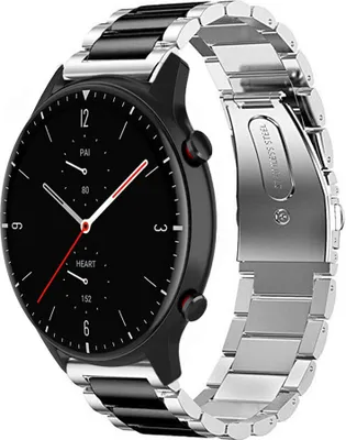 Produktbild von Strap-it Stahlarmband - Kompatibel mit Amazfit GTR 2 Armband Ersatzarmband Edelstahl - Gliederarmband mit Faltschließe - Hochwertiges Material - für Smartwatch 20mm Armband Silber / Schwarz