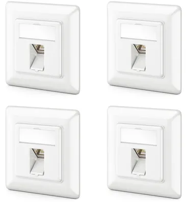 Image de deleyCON Prise réseau CAT6a encastrée RJ45, connecteur Keystone 10 Gbps, lot de 4, blanc – Contenu : 4 prises réseau + 4 connecteurs Keystone