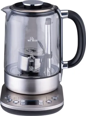 Produktbild von alpina Wasserkocher mit Teekorb – 1,7 l – 2200 W – Temperatureinstellung – Warmhaltemodus – Digitalanzeige – Edelstahl – Glas