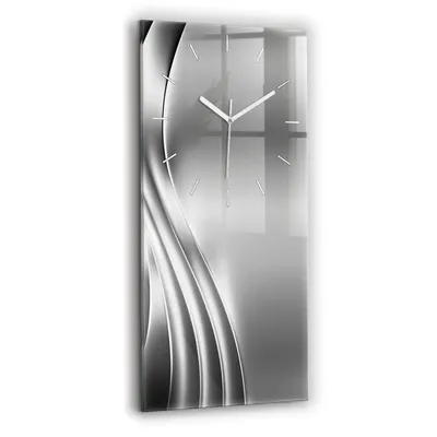 Obrázek produktu pro Wallfluent Hodiny - Obdélníkove Skleněné Nástěnné Hodiny - Tichý Křemenný Pohyb - Nástěnná Dekorace Kuchyně Ložnice - Bílé Ručičky Hodin - 30x60 cm - Abstrakce stříbra