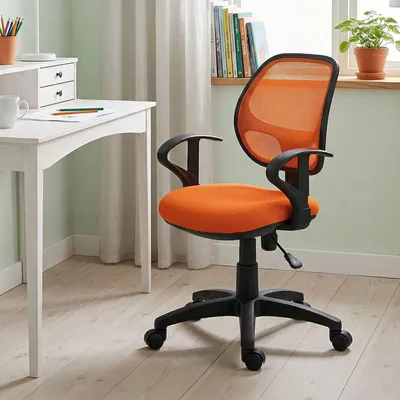 Produktbild von Kinderdrehstuhl COOL , Orange - Kinderzimmer Schreibtischstuhl höhenverstellbar mit Armlehnen und Wippmechanik inkl. atmungsaktivem Netzbezug [max. Belastbarkeit 100 kg]