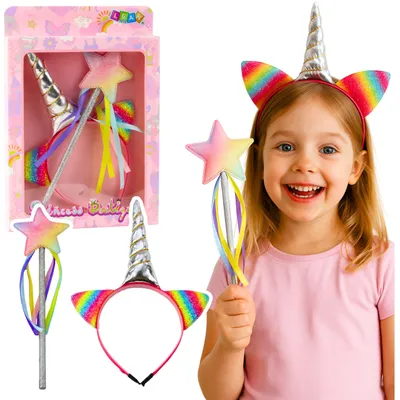 Imagen del producto de Conjunto de diadema con varita y orejas de cuerno de unicornio