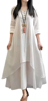 Zdjęcie produktu dla Nowa modna, swobodna sukienka damska, jednokolorowa, z długimi rękawami, w stylu boho, długa sukienka maxi