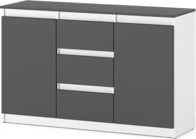 Zdjęcie produktu dla Komoda Do Salonu Nowoczesna 120Cm Agnes Plus 3 Szuflady Biała Szara Mat