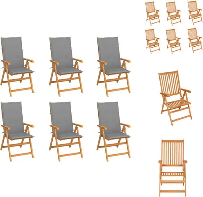 Produktbild von vidaXL Gartenstühle 6 Stk. mit Grauen Kissen Massivholz Teak -  Gartenstühle