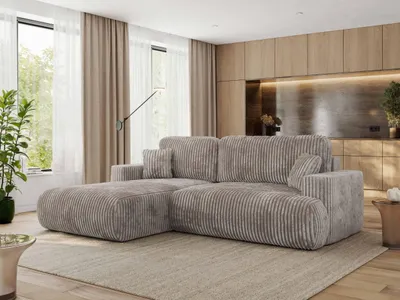 Produktbild von MKS MEBLE Ecksofa OVO mit Schlaffunktion und Bettkasten, Hellbraun Cord, L-form Couch, 4-Sitzer Ecksofa, 271x195x95 cm - Links Seite