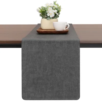 Productafbeelding van Omgoods - Dubbelzijdige Tafelloper van Faux Leer - Hittebestendig en Wasbaar (Grijs, 30 x 240 cm)