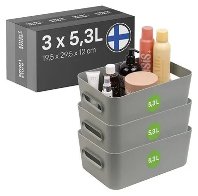 Obrázek produktu pro Solidchoice – Sada tří středně velkých plastových úložných boxů s rukojeťmi
