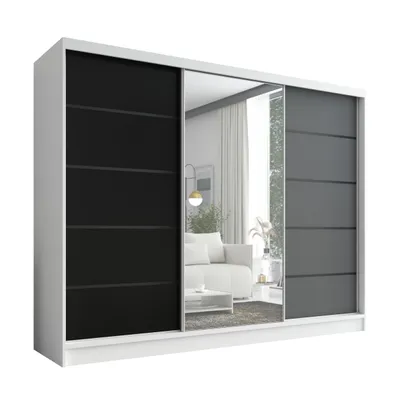 Produktbild von Schwebetürenschrank, 3-türig Schrank 200 cm mit Spiegel ARIVA 2 (Weiß / Graphit/ Schwarz)