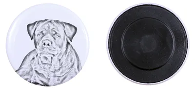 Produktbild von Rottweiler Magnet mit einem Hundepfotenabdruck, außergewöhnlich leicht, starker Magnet, handgefertigtes Produkt der Marke Art-Dog