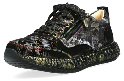 Produktbild von Laura Vita Damen Sneaker mit Blumenmuster und Reißverschluss Burton 43, Größe:38 EU, Farbe:Schwarz