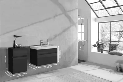 Produktbild von Refurbished Möbelretoure Badmöbel Set 2tlg Waschtisch 80 cm Hochglanz schwarz PARMA