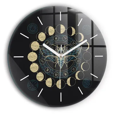 Produktbild von Wallfluent Wanduhr – Stilles Quarzuhrwerk - Uhr Dekoration Wohnzimmer Schlafzimmer Küche - Zifferblatt mit Striche - weiße Zeiger - 30 cm - Mondphasen und ein Insekt