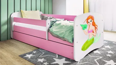 Produktbild von Kinderbett Jugendbett Meerjungfrau 70x140, 80x160, 80x180 cm - Komplettset mit Matratze, Schublade & Rausfallschutz