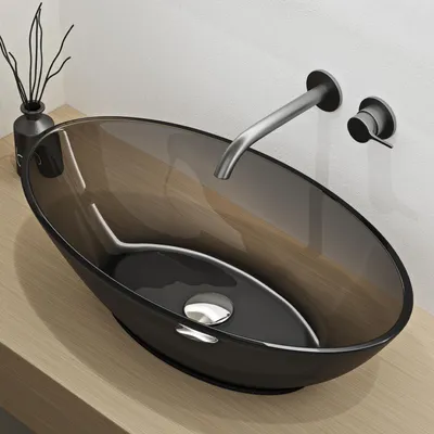 Produktbild von Mai & Mai Waschbecken Aufsatzwaschbecken aus Kunstharz Waschschale Handwaschbecken Oval 63x34x17cm in Glasgrau ohne Hahnloch und Überlauf Coloria02