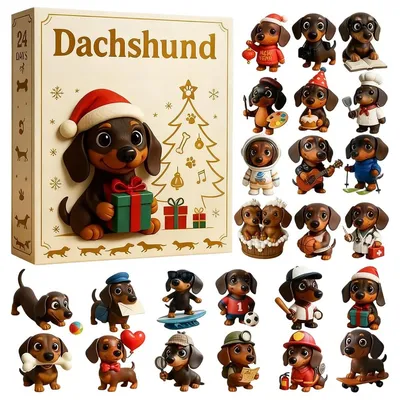 Produktbild von Dackel Adventskalender 24 Tage, Weihnachtskalender mit Hundeanhängern, 2D Dackel Ornamente für Weihnachtsbaum & Deko