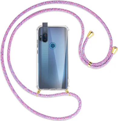 Produktbild von Handykette Backcover-Schutzhülle mit Band (Metall goldfarben) für Motorola One Hyper - lila/rosa/blau