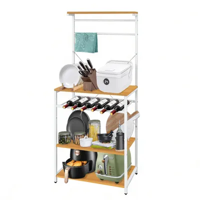 Image de Étagère de cuisine, étagère sur pied, support pour micro-ondes, étagère de boulangerie, étagère de rangement 142 x 59 x 38 cm