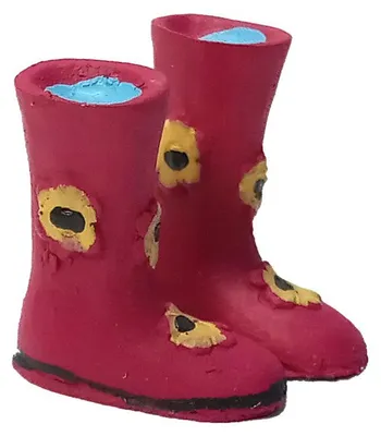 Produktbild von Miniatur rote Gummystiefel aus Polyresinl für 1:12 Puppenhaus. rot. 2,3 cm.