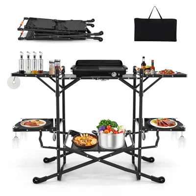 Produktbild von GOPLUS Campingküche faltbar, Reiseküche mit 4 Seitentischen und Aluminium-Tischplatte, Campingtisch Picknicktisch klappbar, Schwarz