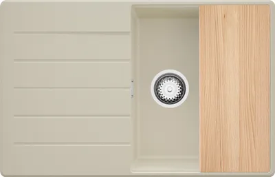 Produktbild von PRIMAGRAN Spülbecken Beige 78x50cm, Granitspüle 1 Becken + Ablauf-Set + Schneidebrett, Küchenspüle ab 50er Unterschrank - Kopenhagen