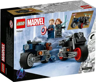 Zdjęcie produktu dla LEGO 76260 Marvel Motocykle Czarnej Wdowy i Kapitana Ameryki, zestaw wzorowany na „Avengers: Czas Ultrona” z 2 bohaterami na motocyklach, zabawka dla dzieci, chłopców i dziewczynek, w wieku od 6 lat