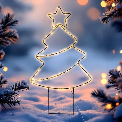 Immagine prodotto di Albero di Natale da giardino a LED con timer 96 cm - 180 LED - sagoma in metallo abete da inserire a batteria per esterni