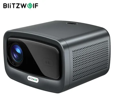 A dark gray BlitzWolf projector is shown against a white background.