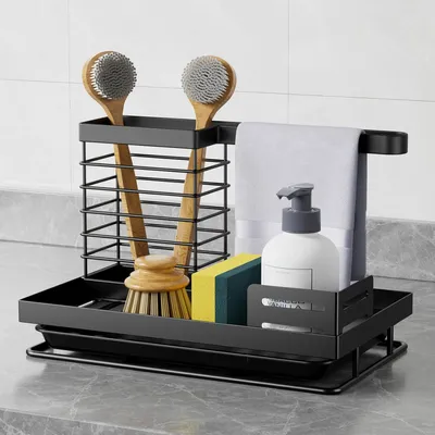 Produktbild von Schwammhalter mit Abtropfschale für die Küchenspüle, Aufbewahrungsorganizer für Seifen, Schwämme und Bürsten