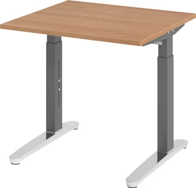 Produktbild von bümö Schreibtisch Serie-XB - Größe: 80 x 80 cm, Nachbildung: Nussbaum, Gestell: Graphit/Alu poliert