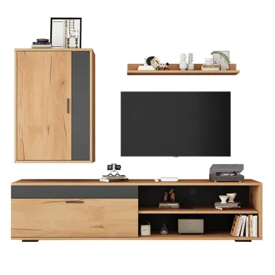 Produktbild von TV Wohnwand-set (Komplett-Set, 3-St),Mediawand inkl.TV-Board,Standregal und Wandregal,TV Wohnzimmermöbel-Set,modernes TV-Schrank,stehend und hängend