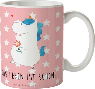 Produktbild von Mr. & Mrs. Panda Becher Einhorn Spaziergang - Rot Pastell - Geschenk, Blumen, Tasse, Einhörner, Kaffeetasse, Kaffeebecher, Freude, Pott, Freundin, mit Spruch, Unicorn