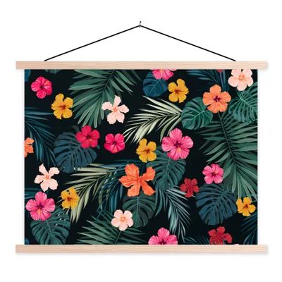 Produktbild von MuchoWow® Textilposter Dschungel - Blätter - Blumen - Mädchen - Kind 40x30 cm mit holzfarbenen Rahmen - Bilder
