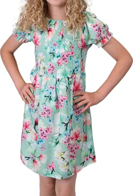 Produktbild von KMISSO Mädchen Kleid smoked Oberteil Puffärmel Hellgrün 116