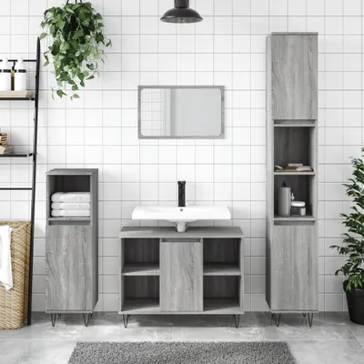 Produktbild von [Home] Badschrank Grau Sonoma 80x33x60 cm Holzwerkstoff , Neue Mode 2024 im häuslichen Leben