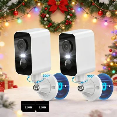 Image de caméra de surveillance 2PCS intérieur/extérieur : caméra 2.4GHz surveillance avec batterie 32GB vision nocturne en couleur