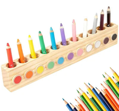 Obrázok produktu pre Drevený držiak na písacie potreby s 11 priehradkami, rozmer 41 x 5 x 7 cm, organizér do kancelárie a školy