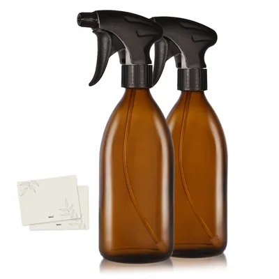 Produktbild von Oputec 2 x 500ml Sprühflaschen aus Glas zum Befüllen + Etiketten - Leere Wassersprühflasche für Pflanzen, Blumen, Reinigungsmittel