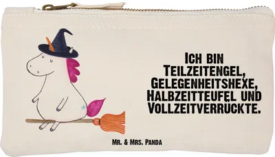Produktbild von Mr. & Mrs. Panda Federmappe Einhorn Hexe Größe S Klein - Weiß - Geschenk, Federtasche, Unicorn, Kosmetikbeutel, Frau, Mäppchen, Etui, Einhörner, Kosmetiktasche, Teufel