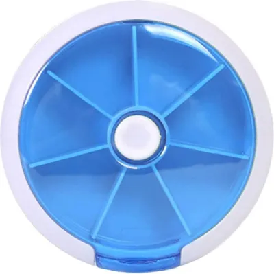 Produktbild von Tablettenbox 7 Tage klein tragbar für Unterwegs Rund Blau