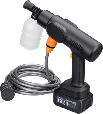 Produktbild von Akku Hochdruckreiniger Auto - 21V Waschpistole - 2x 3,0Ah Lithium-Akku - Tragbare Wasserstrahl Pistole - Leistungsstarke Autowäsche - 2 Batterien